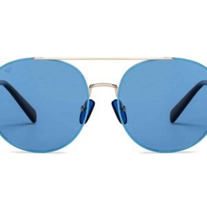 Gold Blue Full Rim Round Sunglasses