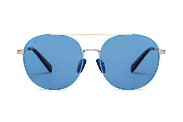 Gold Blue Full Rim Round Sunglasses