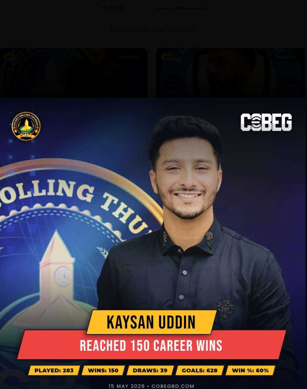 “150 Wins and Rising: Kaysan Uddin Powers Sylhet Rolling Thunder to Another Historic Milestone”