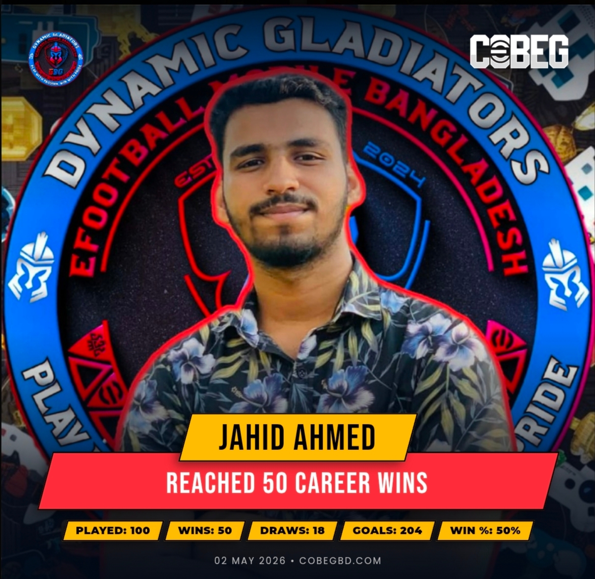 Jahid Ahmed Hits 50 Wins in Style – Dynamic Gladiators’ Rising Force Makes a Statement!