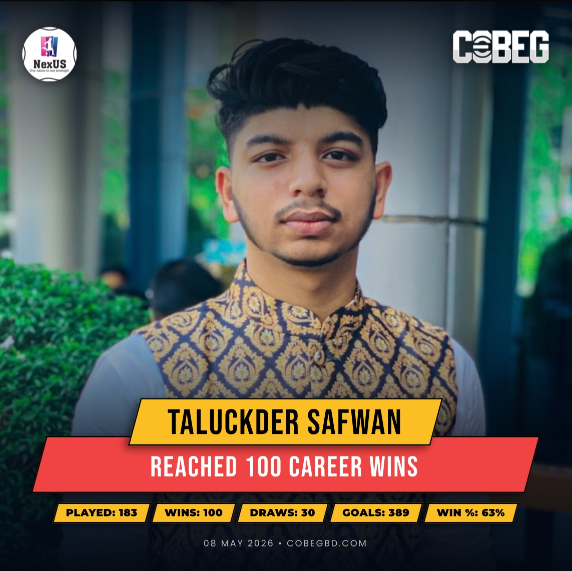 “Century Complete: Taluckder Safwan Fires His Way to 100 Career Wins for Nexus!”