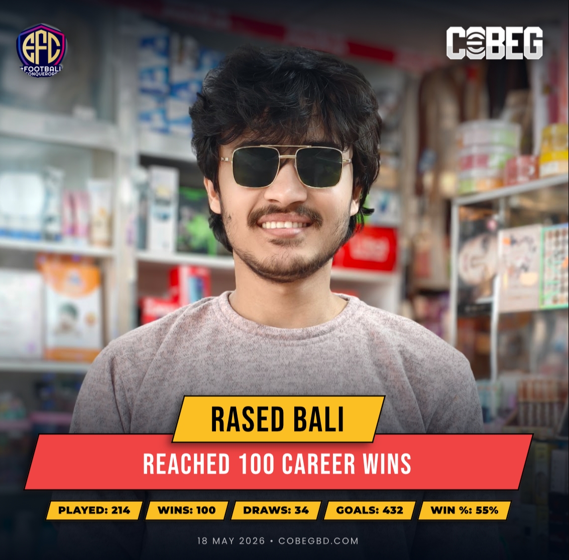 Century of Victories: Rased Bali Hits 100 Career Wins for Efootball Conquerors
