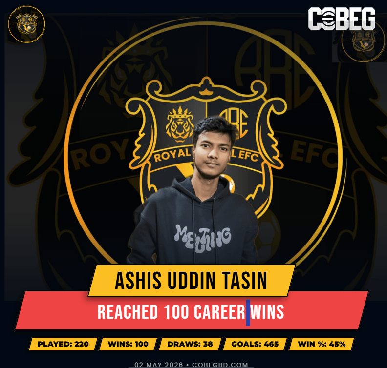 💯 CENTURY OF WINS: Ashis Uddin Tasin Hits Elite Milestone for Royal Bengal EFC!