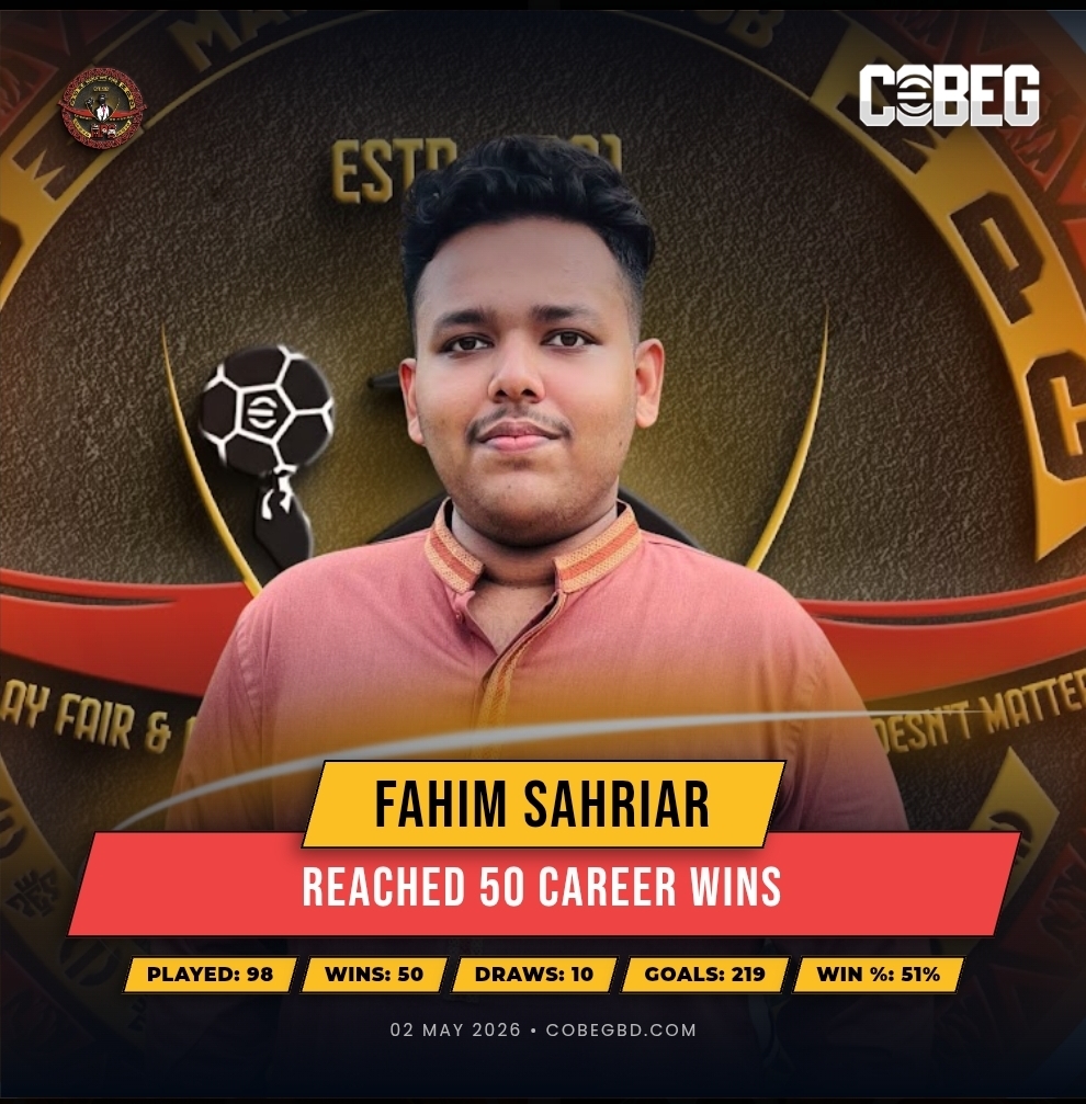 🔥 Fahim Sahriar Hits 50 Wins Milestone – Mafia PES Club’s Silent Killer Keeps Delivering!