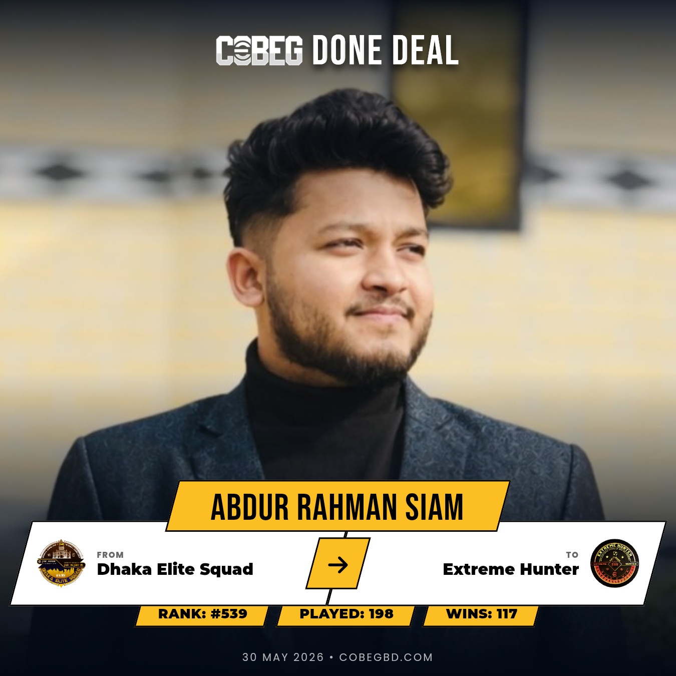 EXTREME HUNTER STRIKES AGAIN! Abdur Rahman Siam Completes High-Profile Move from Dhaka Elite Squad to Wear No. 2 💥