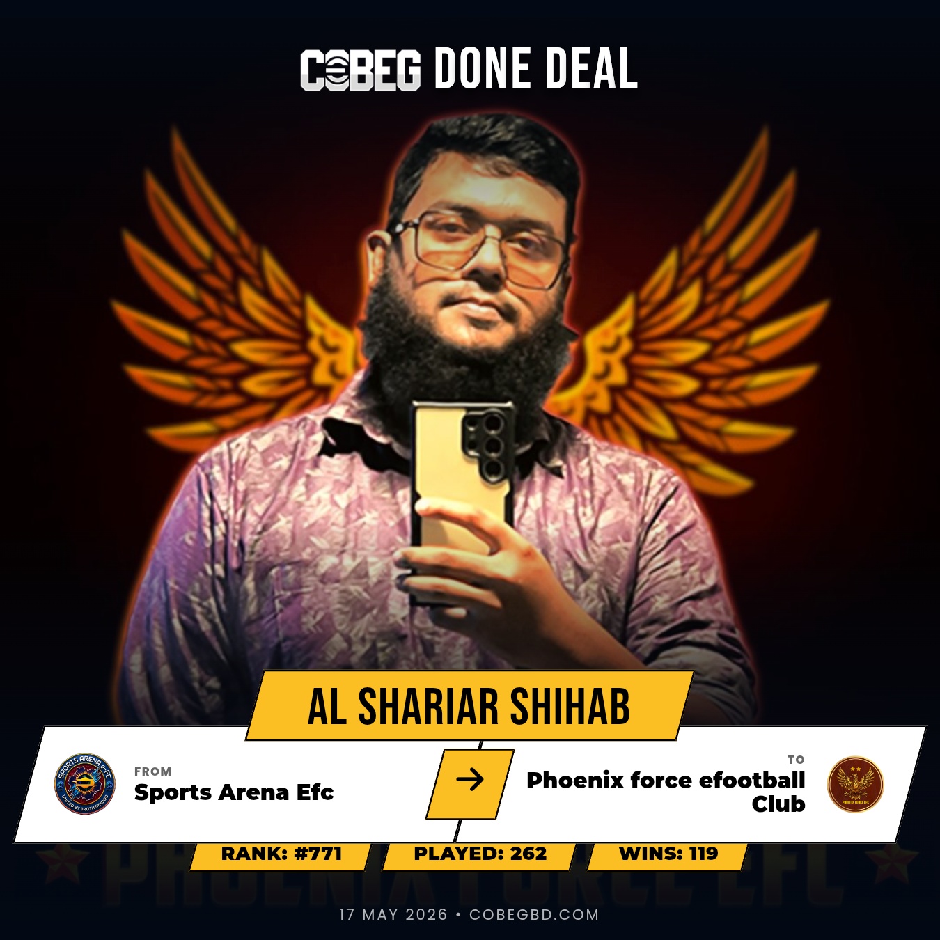 SHOCK MOVE COMPLETE: Al Shariar Shihab Joins Phoenix Force eFootball Club!