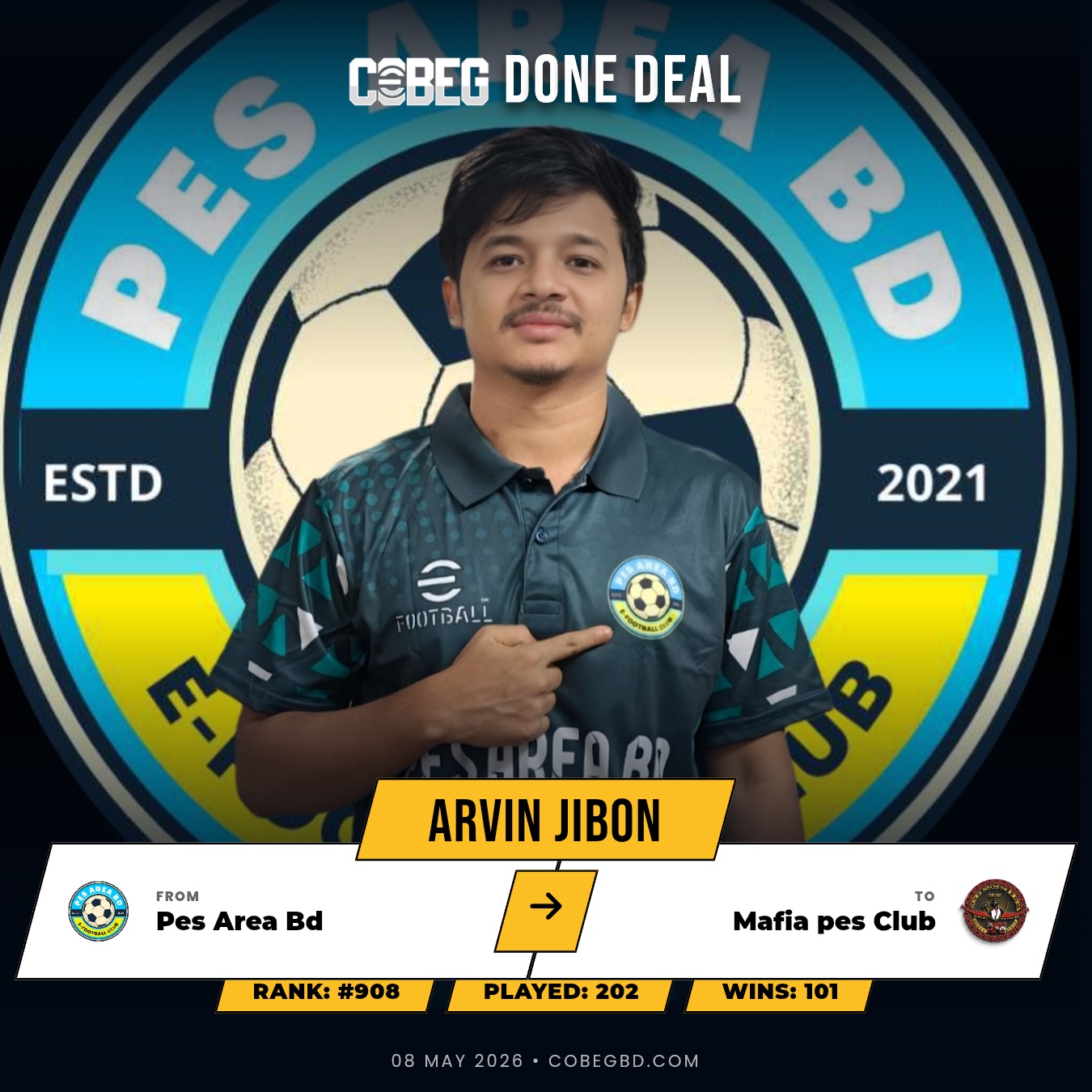 ACADEMY POWER MOVE: Arvin Jibon Joins Mafia pes Club — Shirt No. 49 Ready to Make Noise! ACADEMY POWER MOVE: Arvin Jibon Joins Mafia pes Club — Shirt No. 49 Ready to Make Noise!