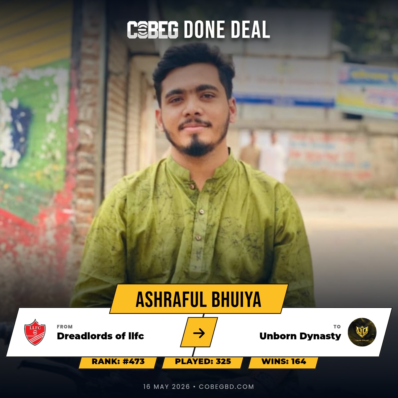 UNBORN DYNASTY MAKE A STATEMENT: Ashraful Bhuiya Completes Blockbuster Move From Dreadlords of llfc!