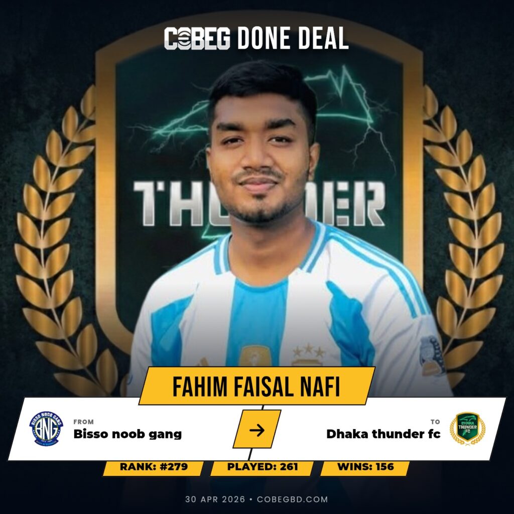 THUNDER STRIKES BIG: Fahim Faisal Nafi Joins Dhaka Thunder FC – No.29 Ready to Electrify the MAIN Squad!
