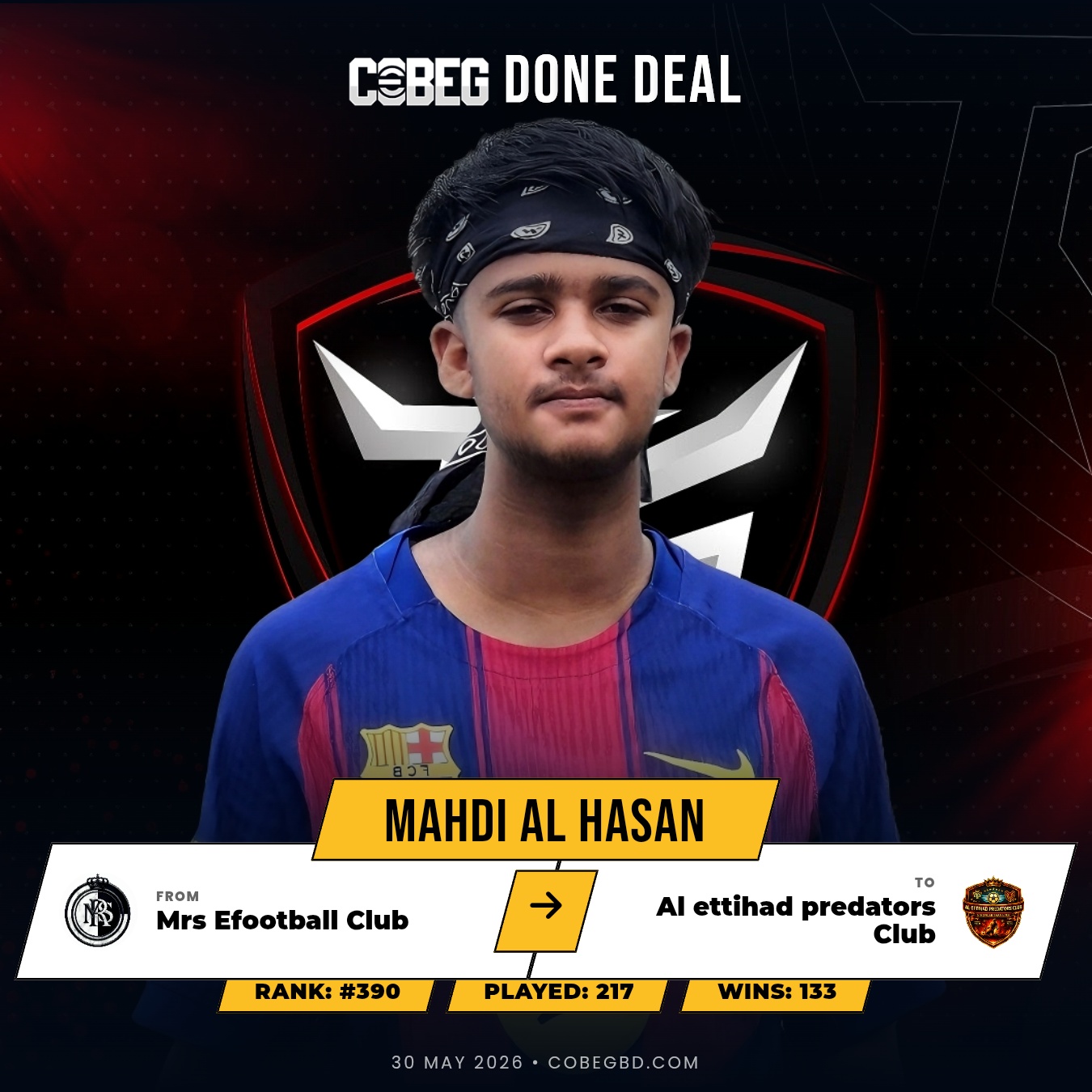 OFFICIAL: Al Ettihad Predators Club Strike Gold as Mahdi Al Hasan Arrives to Strengthen the Main Squad!