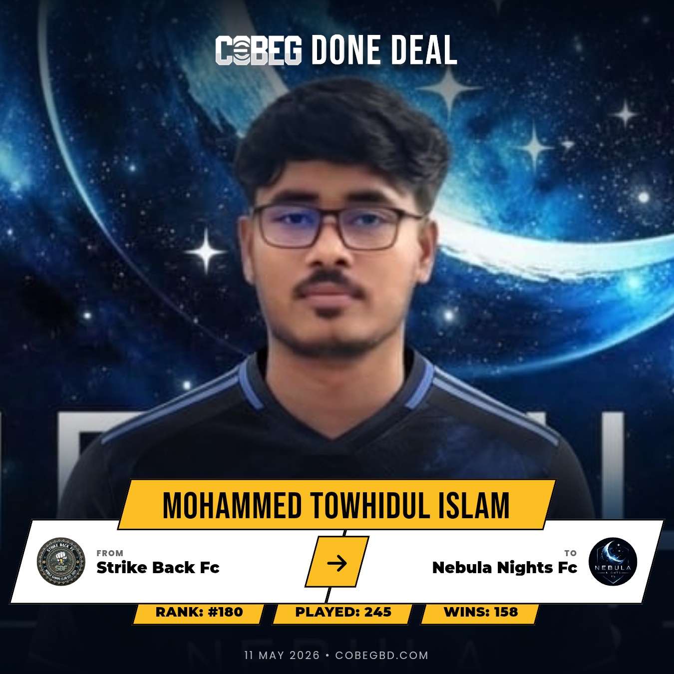 NEBULA NIGHTS FC STRIKE BIG: Mohammed Towhidul Islam Joins as No. 47 in Statement Signing! 💥 NEBULA NIGHTS FC STRIKE BIG: Mohammed Towhidul Islam Joins as No. 47 in Statement Signing! 💥