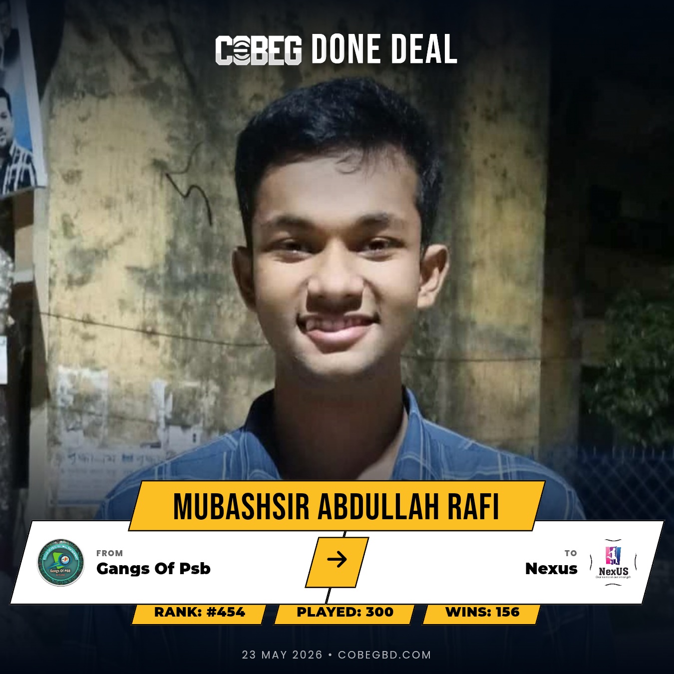 NEXUS STRIKE AGAIN — Mubashsir Abdullah Rafi Joins the Academy Project in a Statement Move from Gangs Of Psb!