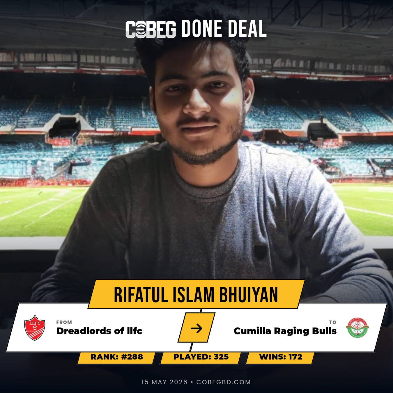 Rifatul Islam Bhuiyan Ignites the Bulls – Cumilla Raging Bulls Land a Proven Match-Winner in Shirt No. 20! Rifatul Islam Bhuiyan Ignites the Bulls – Cumilla Raging Bulls Land a Proven Match-Winner in Shirt No. 20!
