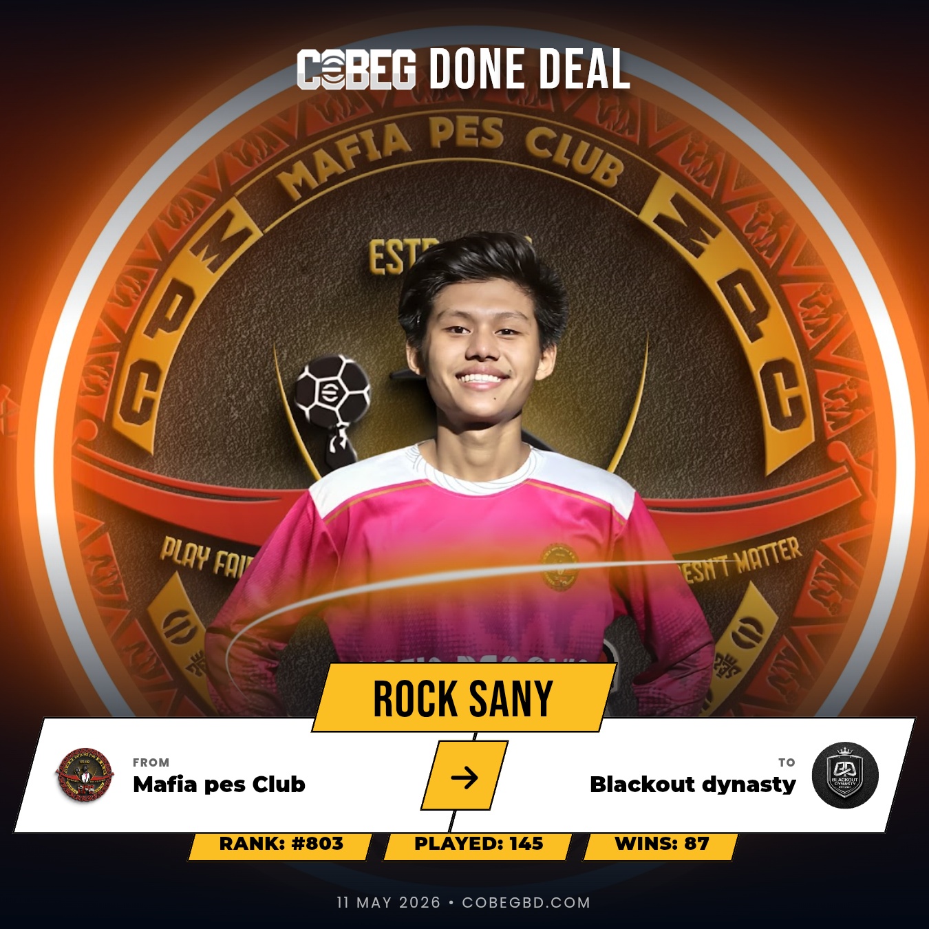 BLACKOUT DYNASTY IGNITE THE MARKET: Rock Sany Arrives as No.30 in a Statement Transfer from Mafia PES Club! BLACKOUT DYNASTY IGNITE THE MARKET: Rock Sany Arrives as No.30 in a Statement Transfer from Mafia PES Club!