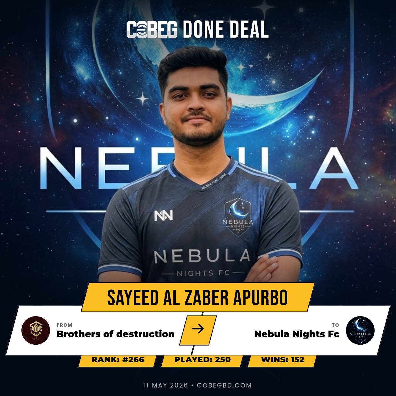 🚨 APURBO ARRIVES: NEBULA NIGHTS FC SECURE A SERIAL WINNER FROM BROTHERS OF DESTRUCTION