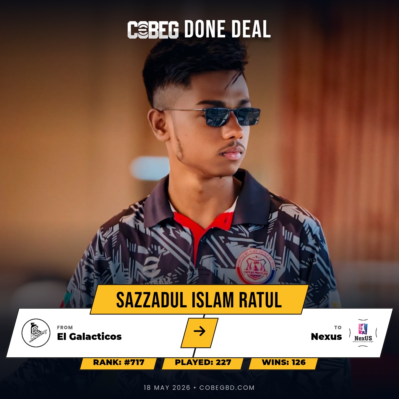 NEXUS STRIKE BIG! Sazzadul Islam Ratul Completes High-Profile Move From El Galacticos To Wear The No.36 Shirt