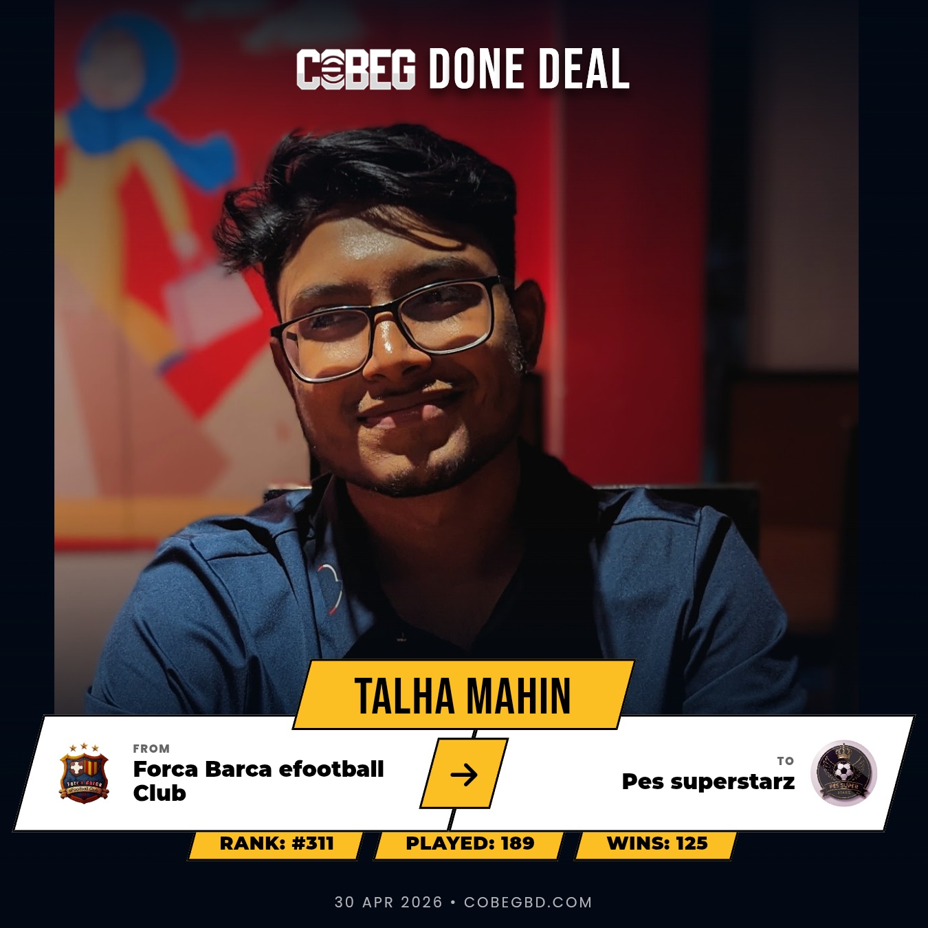 🔥 Talha Mahin Seals Blockbuster Move to Pes Superstarz — Shirt No.27 Ready for the Main Stage!