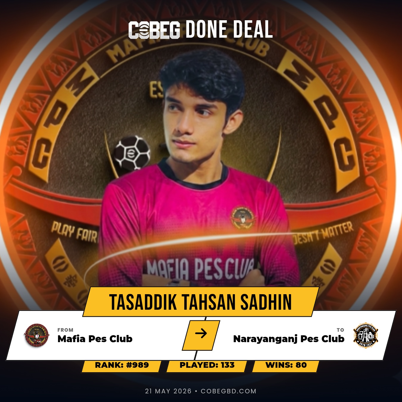 BREAKING: Tasaddik Tahsan Sadhin Joins Narayanganj Pes Club! BREAKING: Tasaddik Tahsan Sadhin Joins Narayanganj Pes Club!