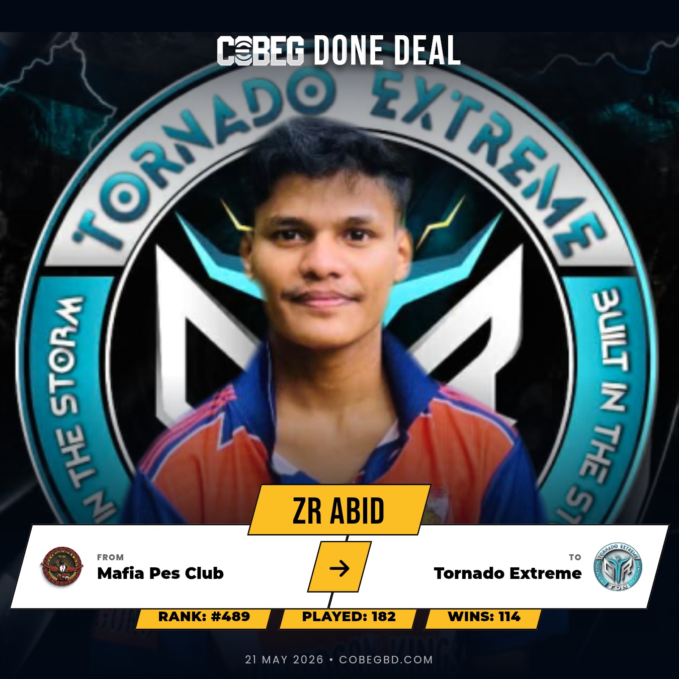 TORNADO EXTREME DROP A BOMBSHELL: ZR Abid Completes Massive Transfer From Mafia Pes Club! TORNADO EXTREME DROP A BOMBSHELL: ZR Abid Completes Massive Transfer From Mafia Pes Club!
