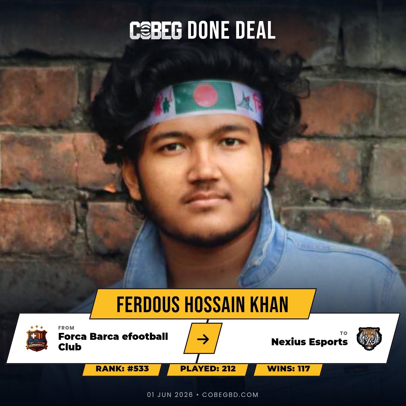 NEXIUS ESPORTS STRIKE AGAIN: Ferdous Hossain Khan Secured as No. 38 in a Statement First-Team Signing! 💥