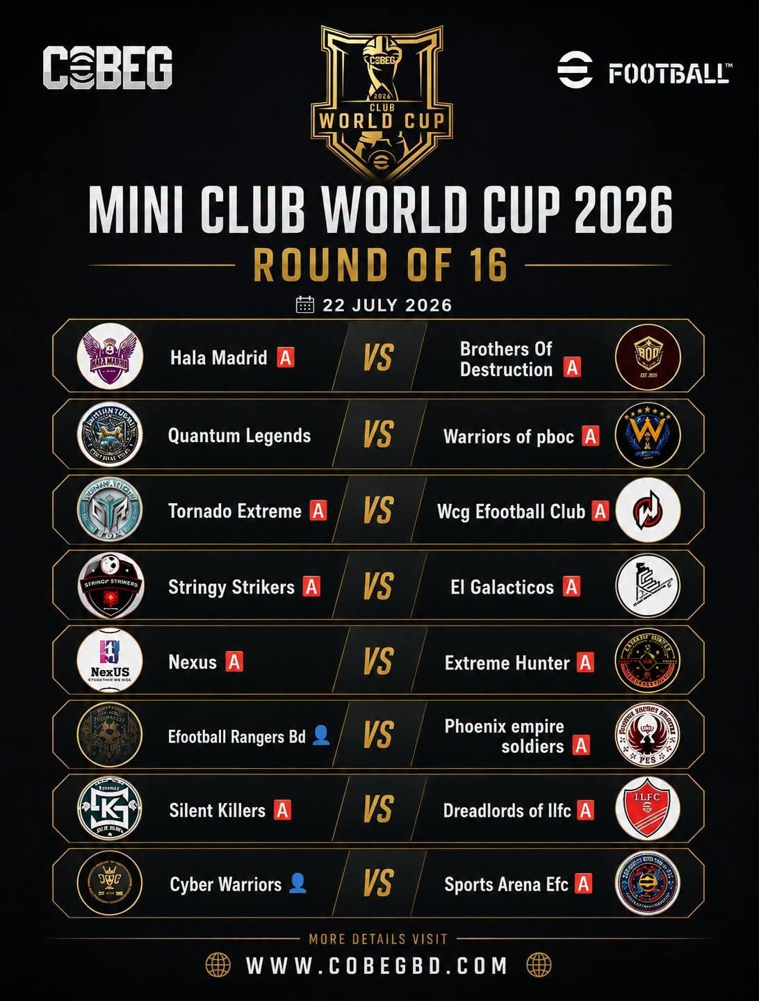 COBEG Mini World Cup RO16 Schedule
